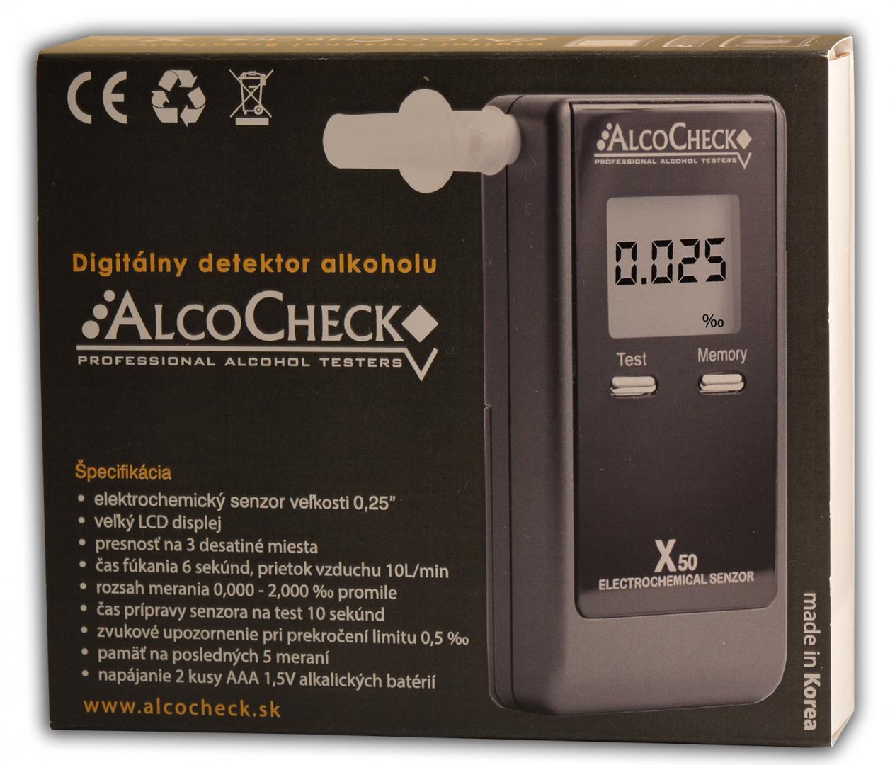 Alkohol tester - AlcoCheck X50 + 1. rok kalibracia ZDARMA